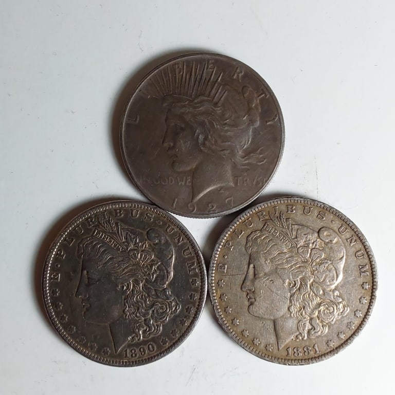 1881 O And 1890 MORGAN SILVER DOLLAR And 1927 S P (1 of 9)