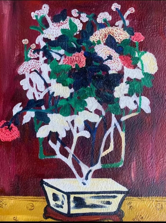 Oil on Canvas"Potted Red and White Chrysanthemums" (1 of 4)