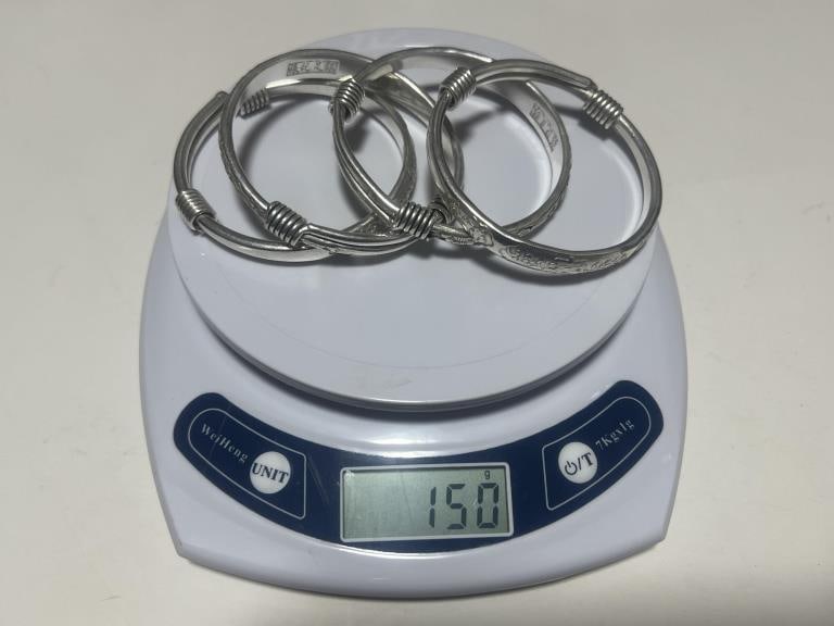 Four Chinese adjustable silver bangles - 3