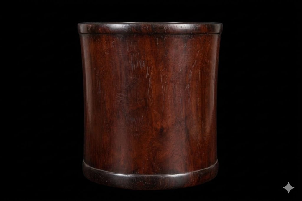 Large Chinese Huanghuali Wood Brushpot.: Large Chinese Huanghuali Wood Brushpot. Dimension: 8 1/2"x 8 3/4".