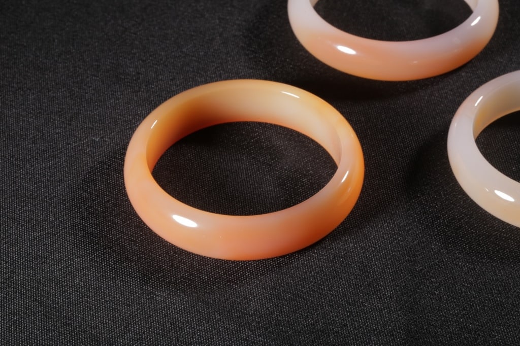 Three Chinese Agate Carved Bangles. - 3