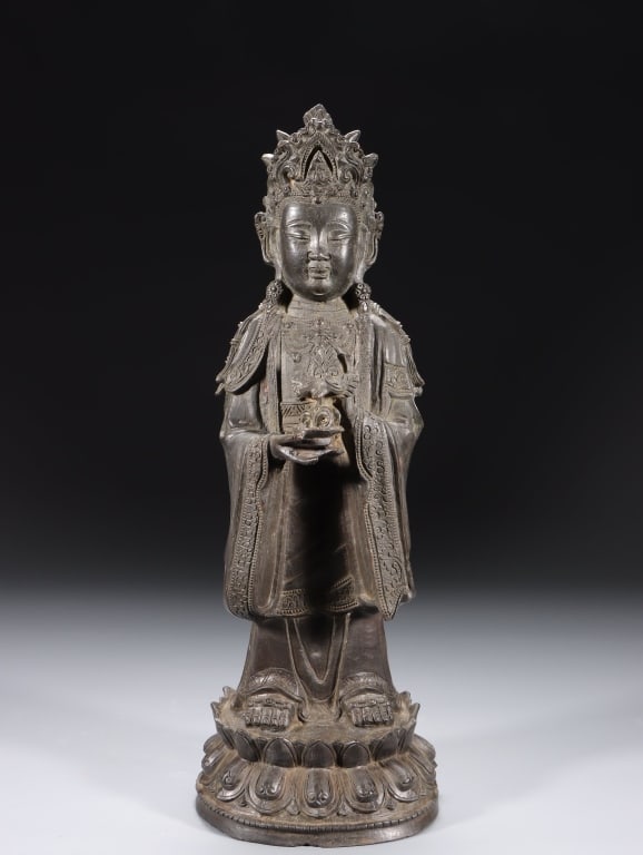 Chinese cast bronze statue of Standing Guanyin (1 of 9)
