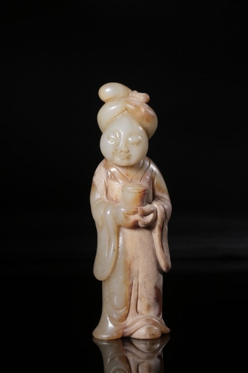 Chinese Jade Carved Figural: Dimension:13.5cm H x4.5 x 3,weight is 247.7gram