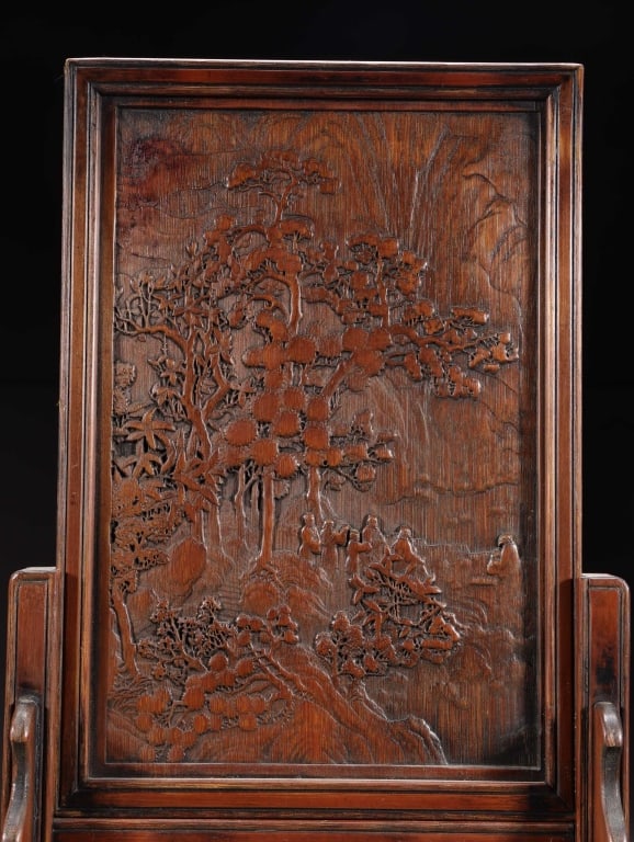 Chinese carved wood tabletop screen (1 of 8)