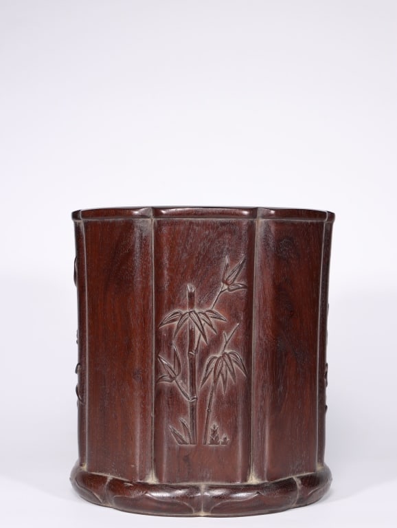 Chinese foliate-lobed hardwood brush pot (1 of 8)