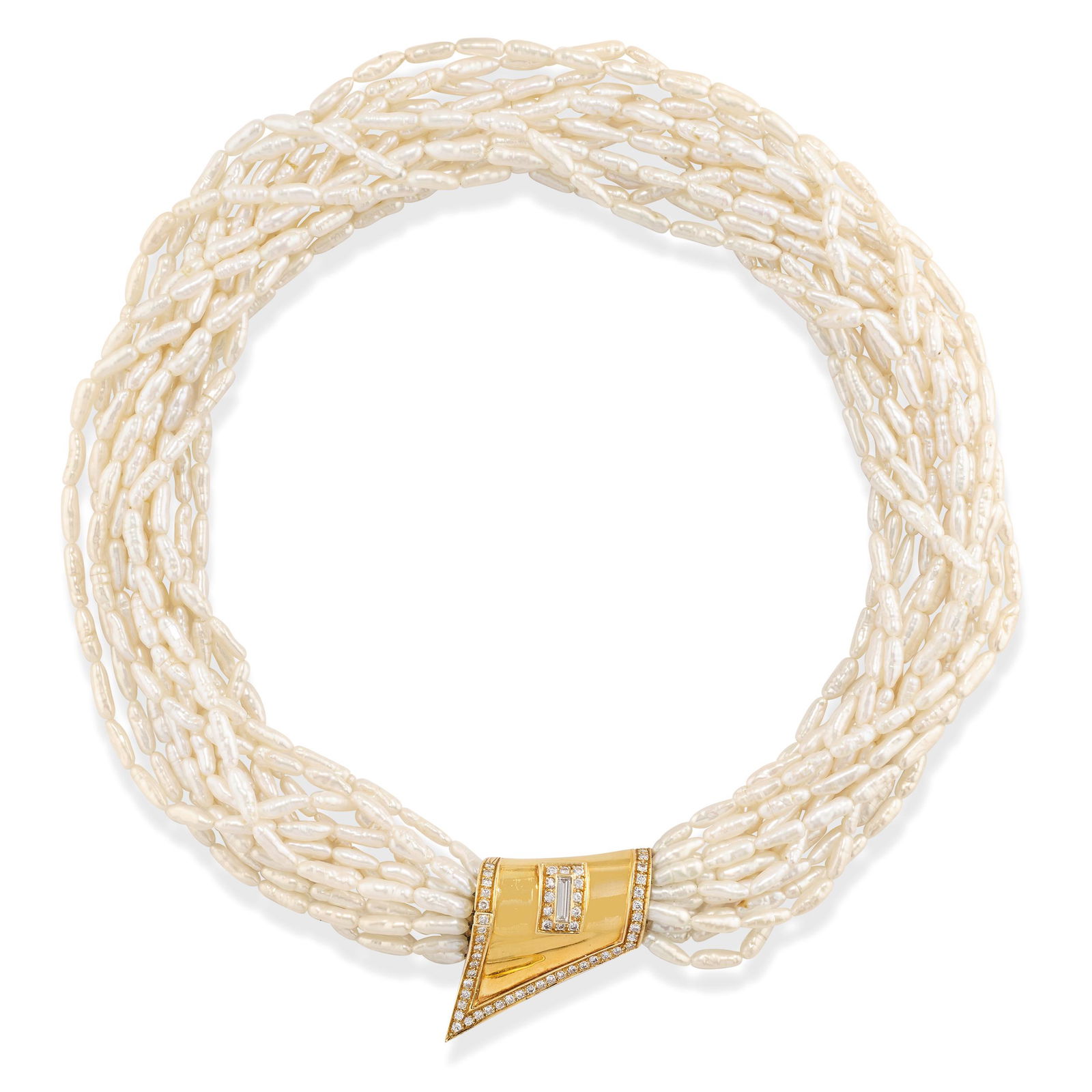 COLLIER EN OR, PERLES DE RIVIÃˆRE ET DIAMANTS (1 of 1)