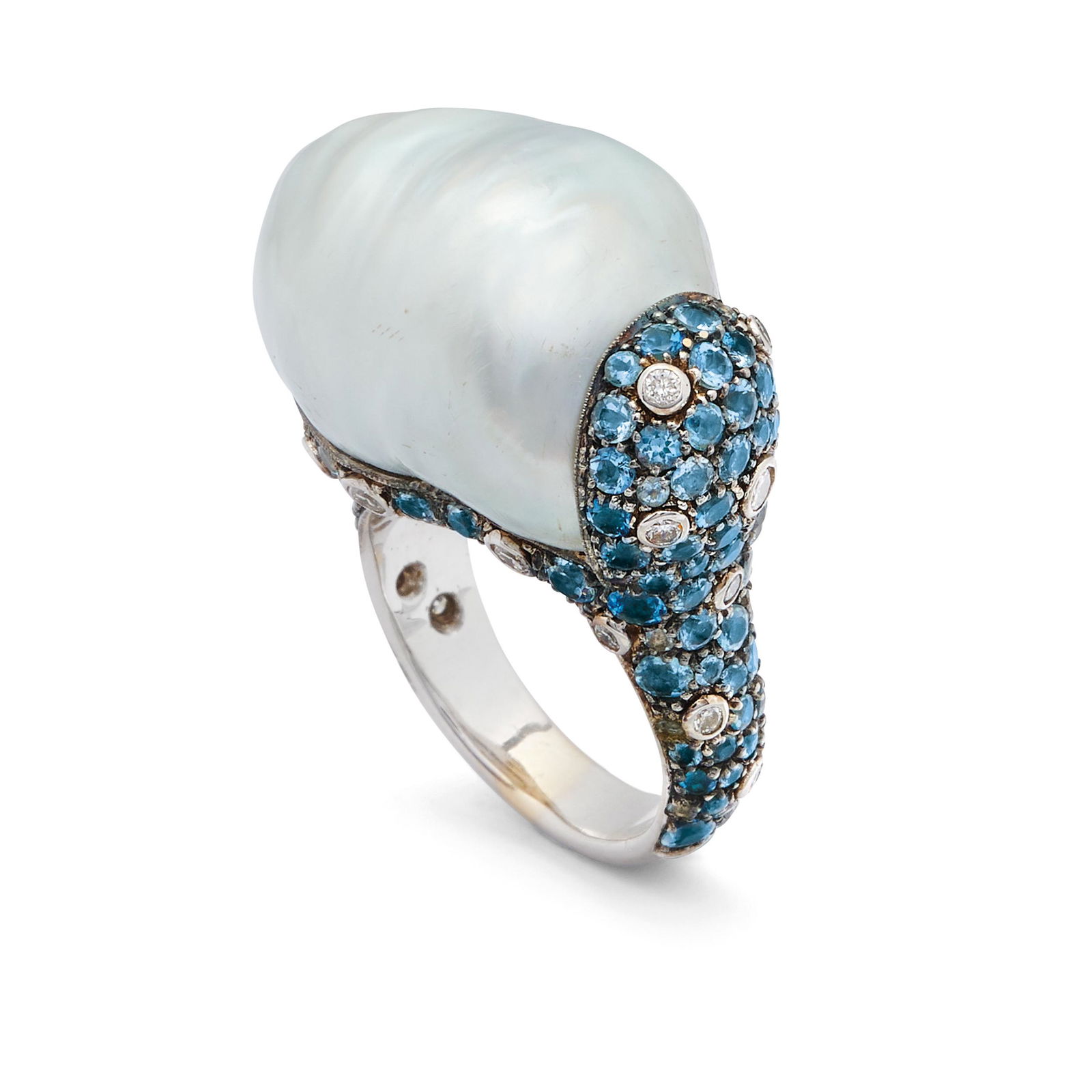 BAGUE EN OR, PERLE BAROQUE, AIGUES-MARINES ET DIAMANTS (1 of 2)