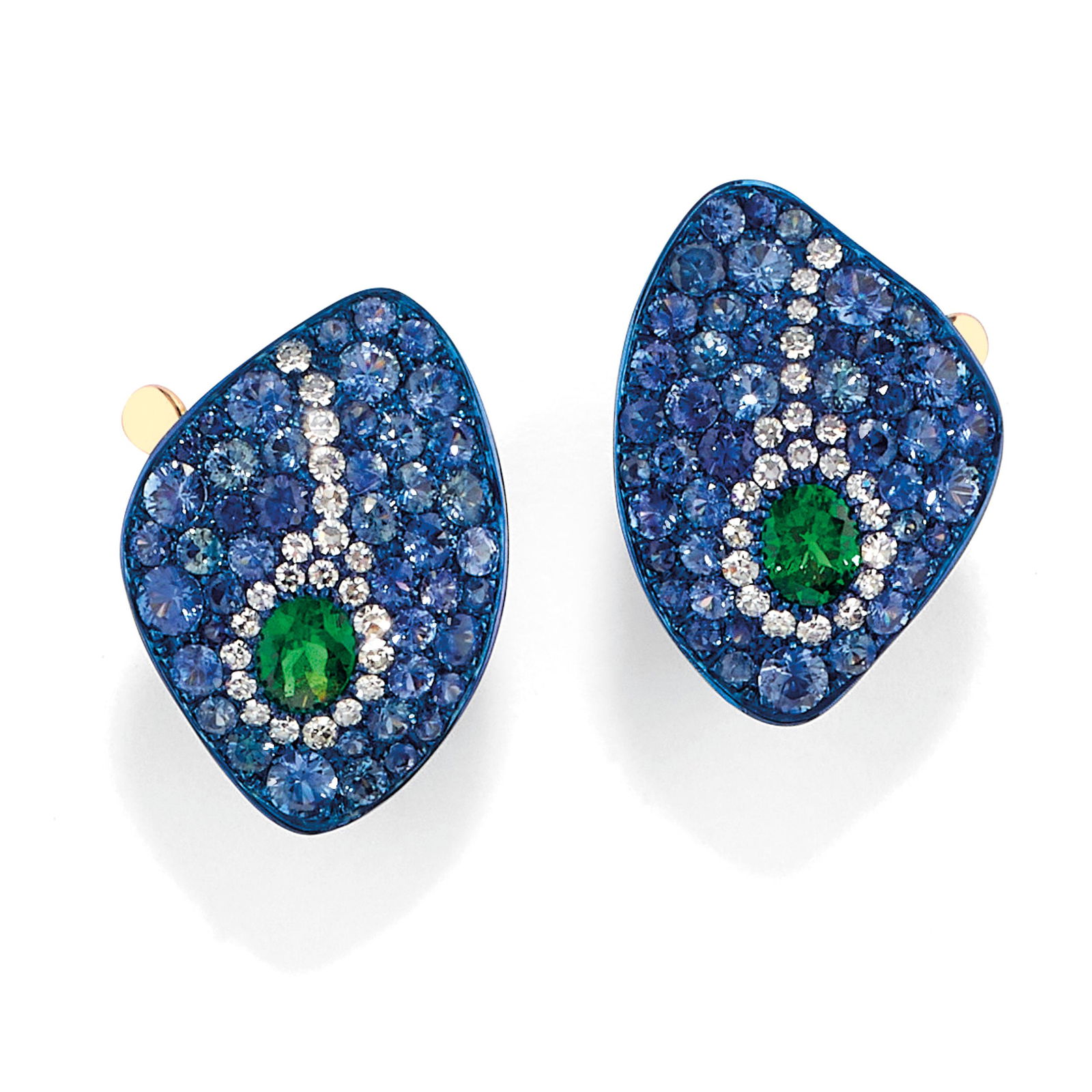 PAIRE DE BOUCLES D'OREILLES EN OR, TITANE, SAPHIRS, (1 of 1)