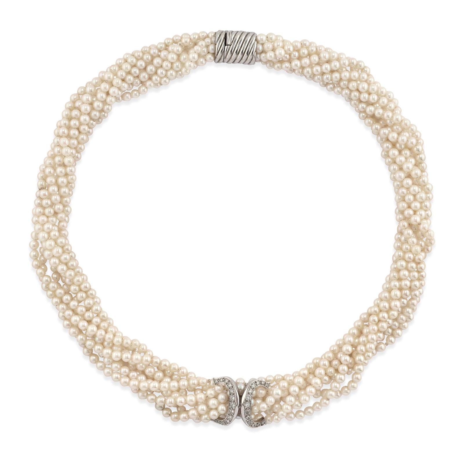 COLLIER EN OR, PERLES DE CULTURE ET DIAMANTS, SIGNÃ‰ (1 of 1)