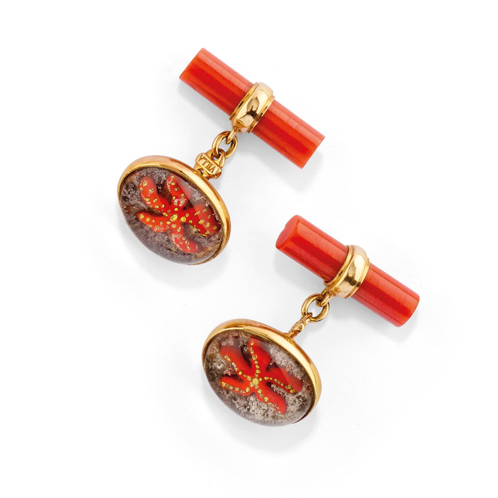 PAIRE DE BOUTONS DE MANCHETTES EN OR, CORAIL ET (1 of 2)