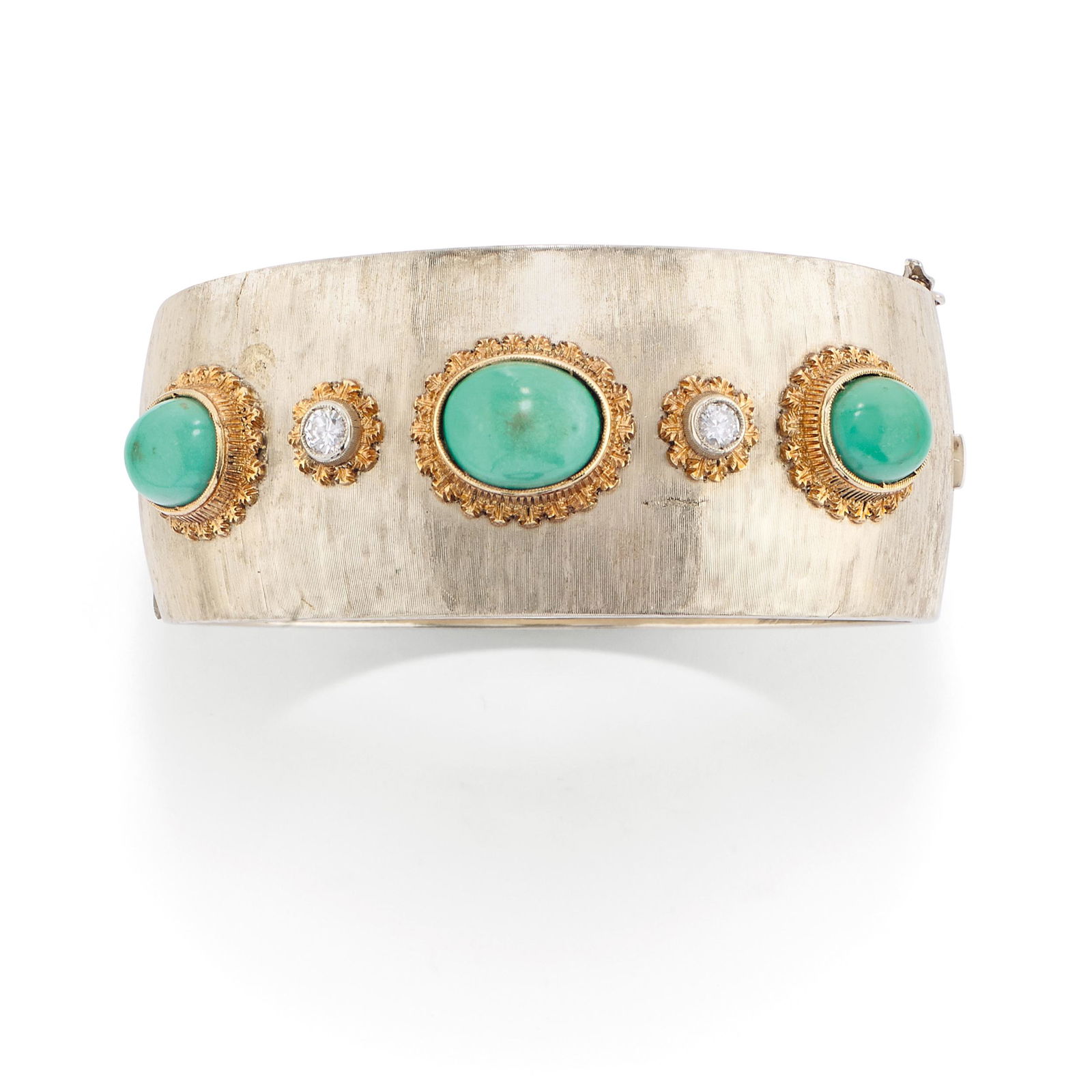 BRACELET RIGIDE EN OR DE DEUX TONS, TURQUOISES ET (1 of 2)
