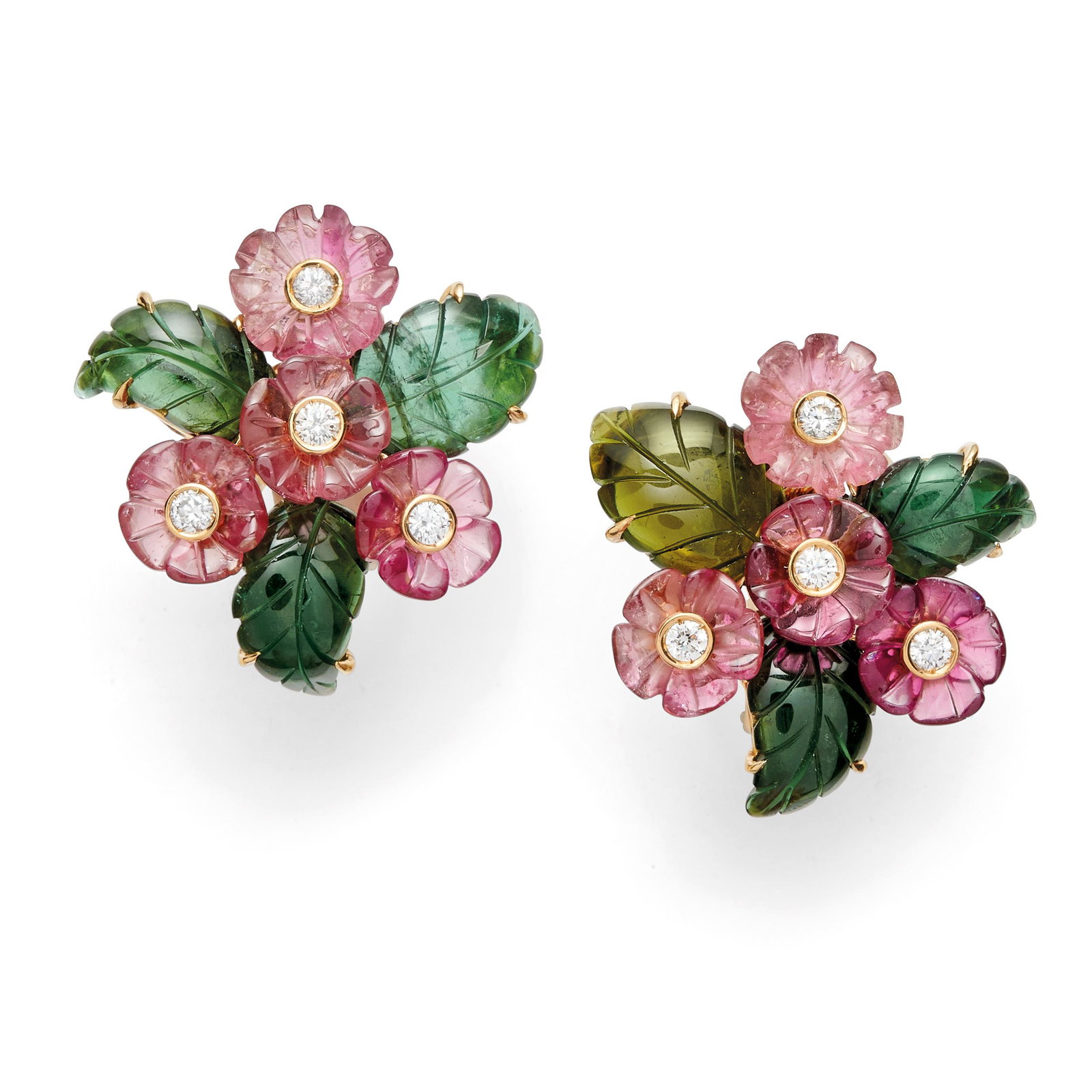 PAIRE DE BOUCLES D'OREILLES EN OR, TOURMALINES ET (1 of 1)