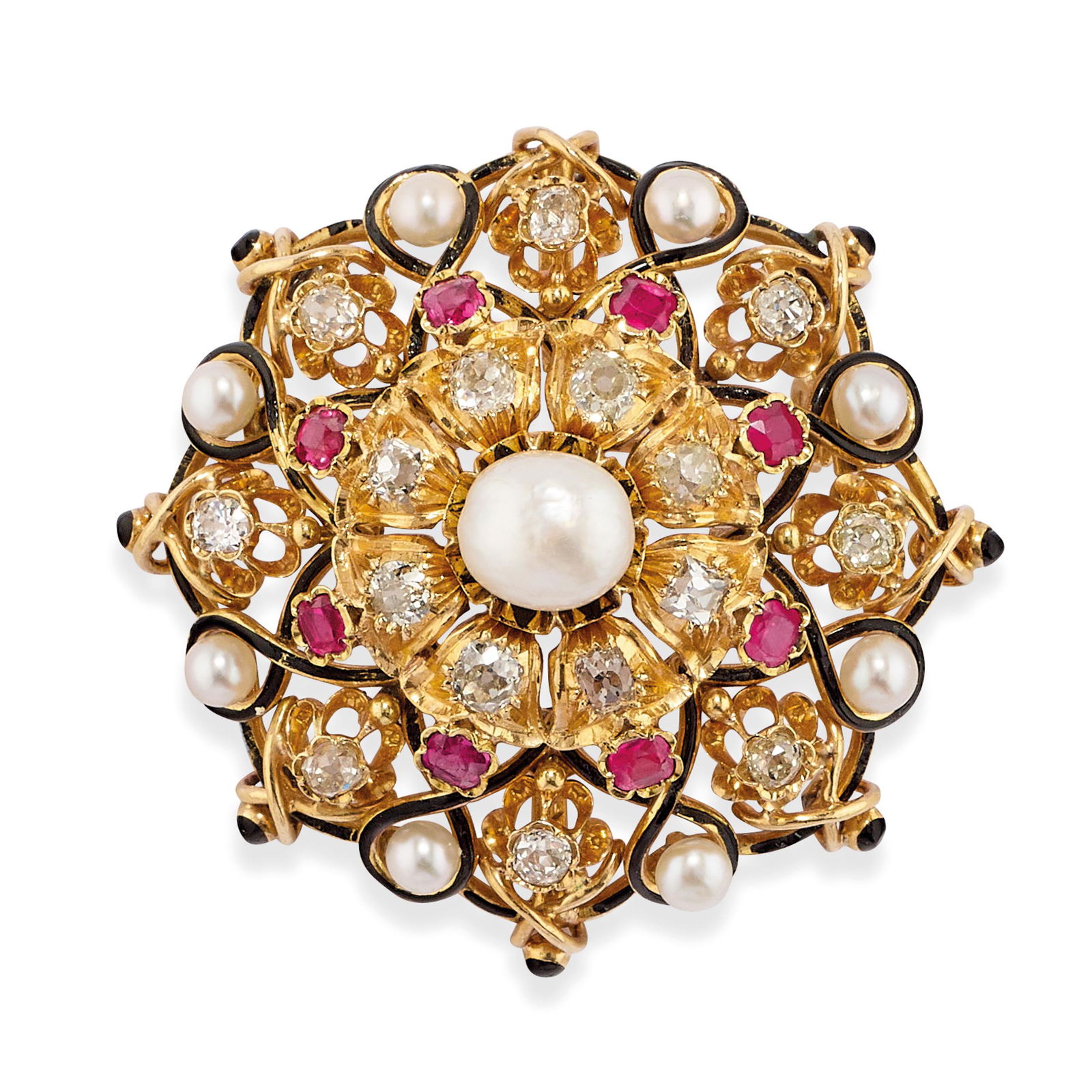 BROCHE EN OR, Ã‰MAIL, RUBIS, PERLES ET DIAMANTS (1 of 1)