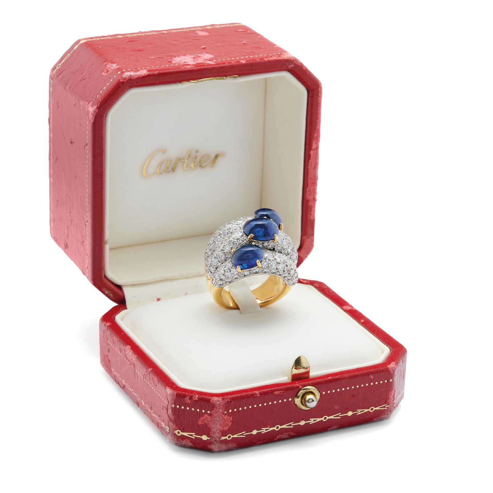 BAGUE EN OR, PLATINE, SAPHIRS ET DIAMANTS, SIGNÃ‰E (1 of 3)