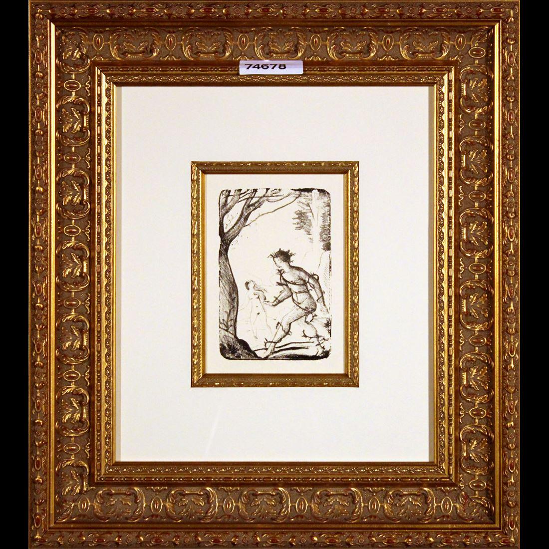 Andre Derain-Dans Les Bois: Andre Derain (French, 1880-1954). Original lithograph printed in black ink on China paper. First state, First printing. One of only 160 examples printed on the press of Mourlot Freres in Paris, 1949.