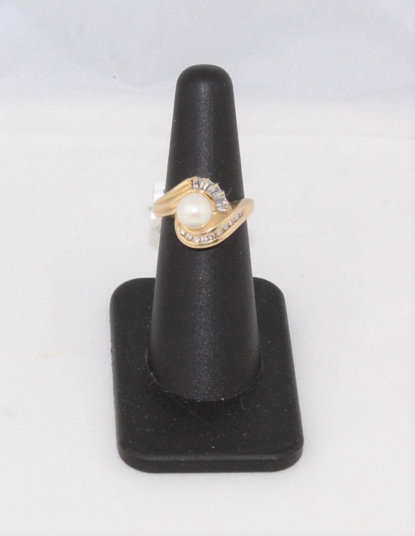 New 14K Yellow Gold Pearl Diamond Ring Size 5.75 (1 of 8)