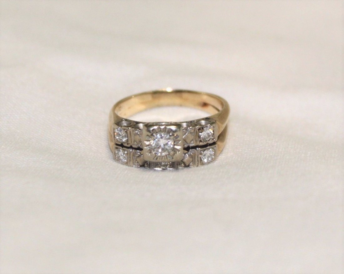 Vintage 14k Gold Diamond Engagement & Wedding Ring Set (1 of 9)