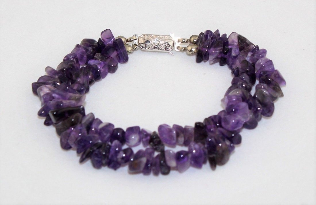 Amethyst Jade Chip 835 Sterling Silver Bead Bracelet (1 of 3)