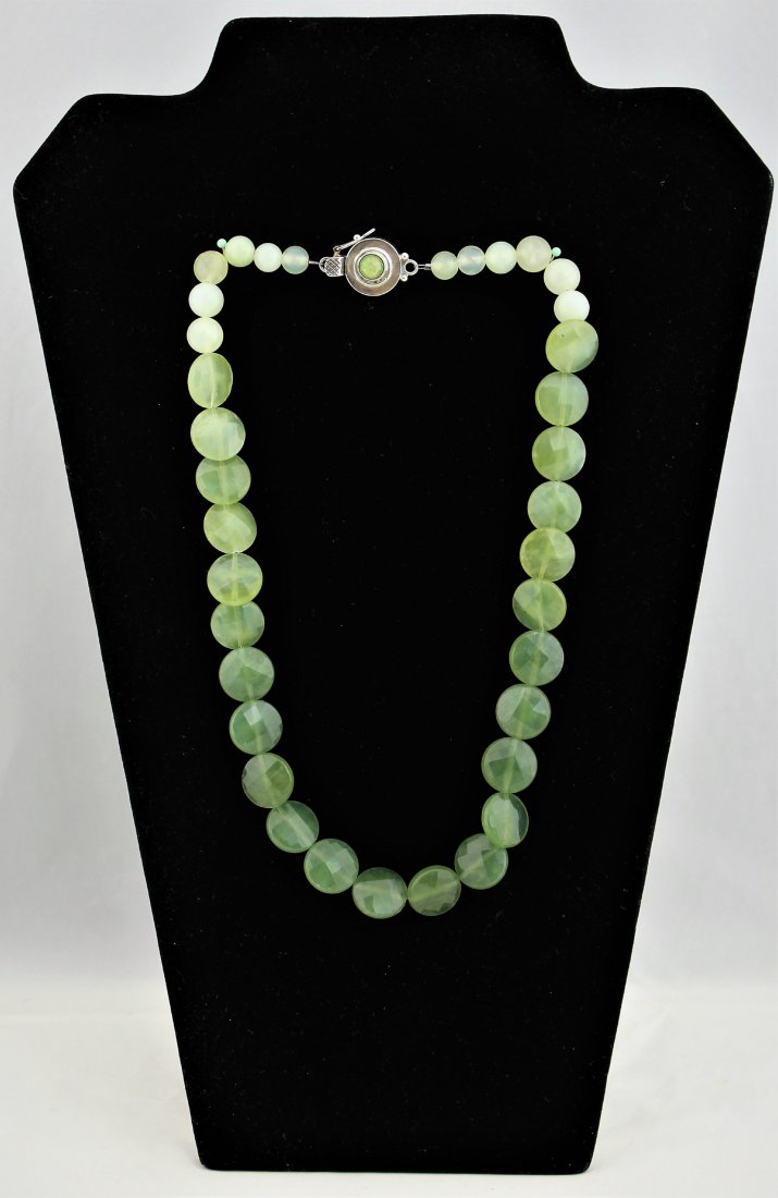 Jade Nephrite Faceted Bead 18" Necklace Sterling Clasp (1 of 3)