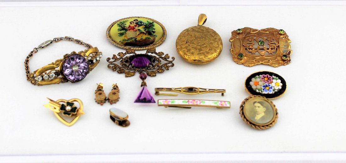 Antique Victorian Pin Bracelet Earrings & Locket Lot (1 of 4)