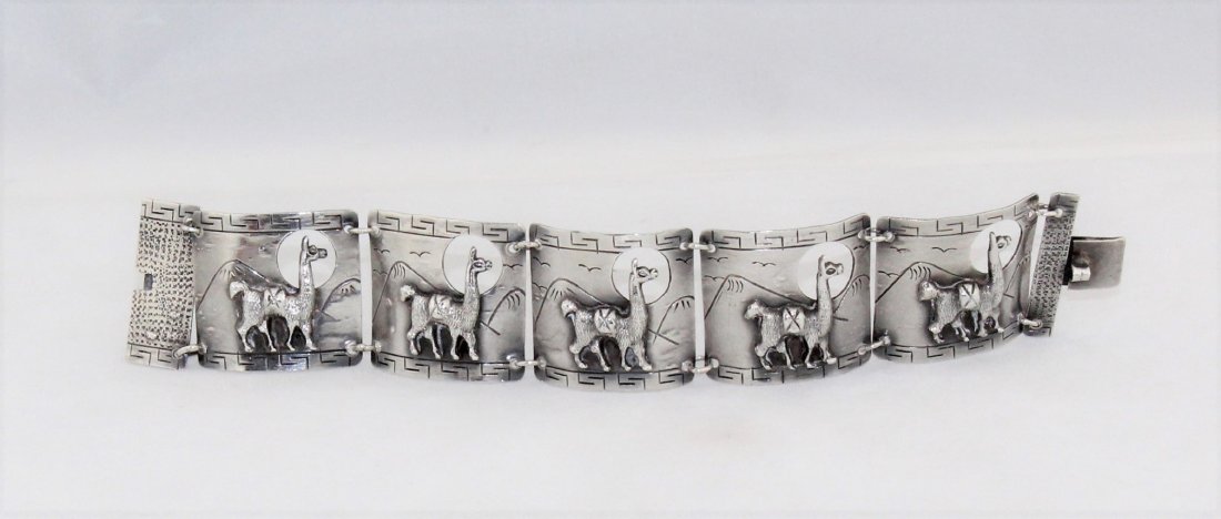 Vintage Peru Sterling Silver Llama Link Bracelet 39 Gm (1 of 4)