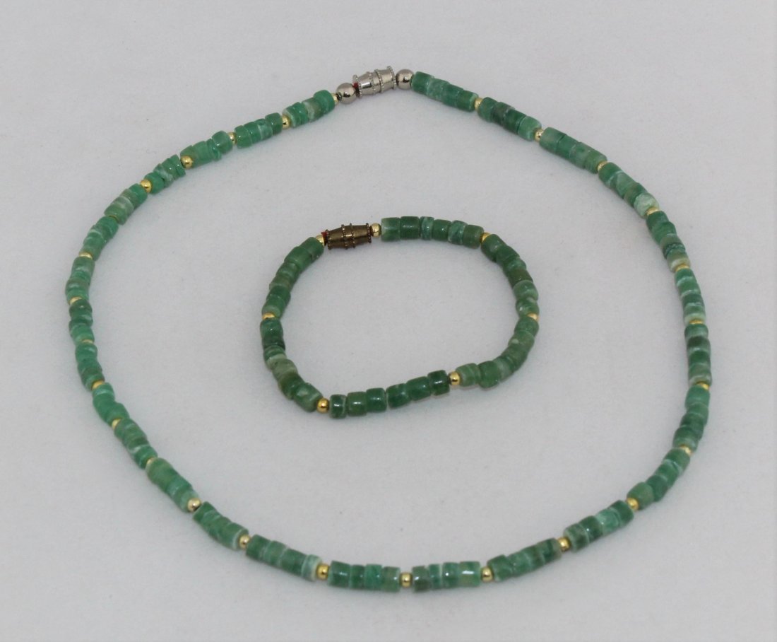 Green Jadeite Bead Bracelet & Necklace Set (1 of 2)
