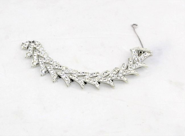 Vintage Art Deco 1" Wide Rhinestone Bracelet Signed Cov (1 of 5)