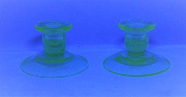 Vintage Pair of Green Uranium Glass Candle Holders (1 of 3)