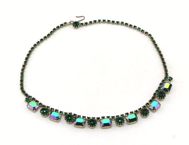 Vintage Weiss Green & AB Rhinestone Necklace (1 of 3)