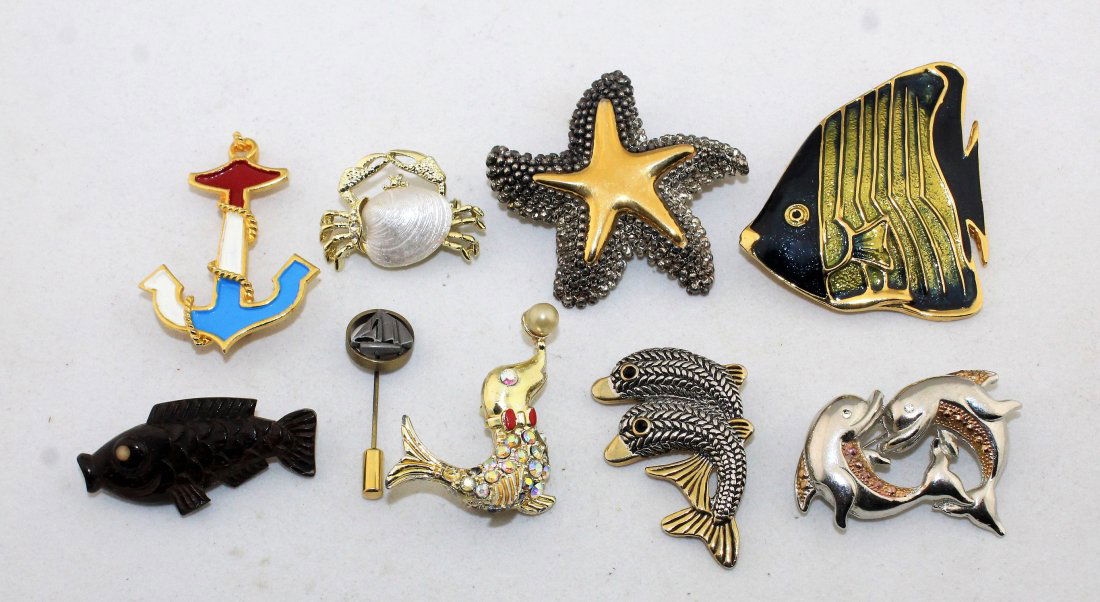 Brooch Pin Lot of 9 - Ocean Theme - 3 Signed (1 of 3)