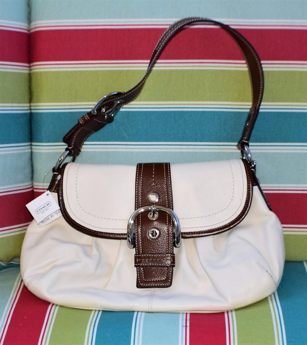 NWT New Coach Ivory White Bark Brown Leather Handbag (1 of 7)