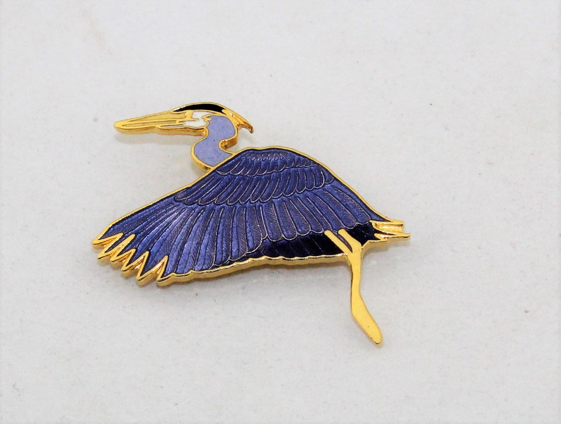 Wm Spear 1987 Enamel Blue Heron Pin Brooch: Wm Spear 1987 Enamel Blue Heron Pin Brooch, 1 1/2" high and 1 1/2" wide.