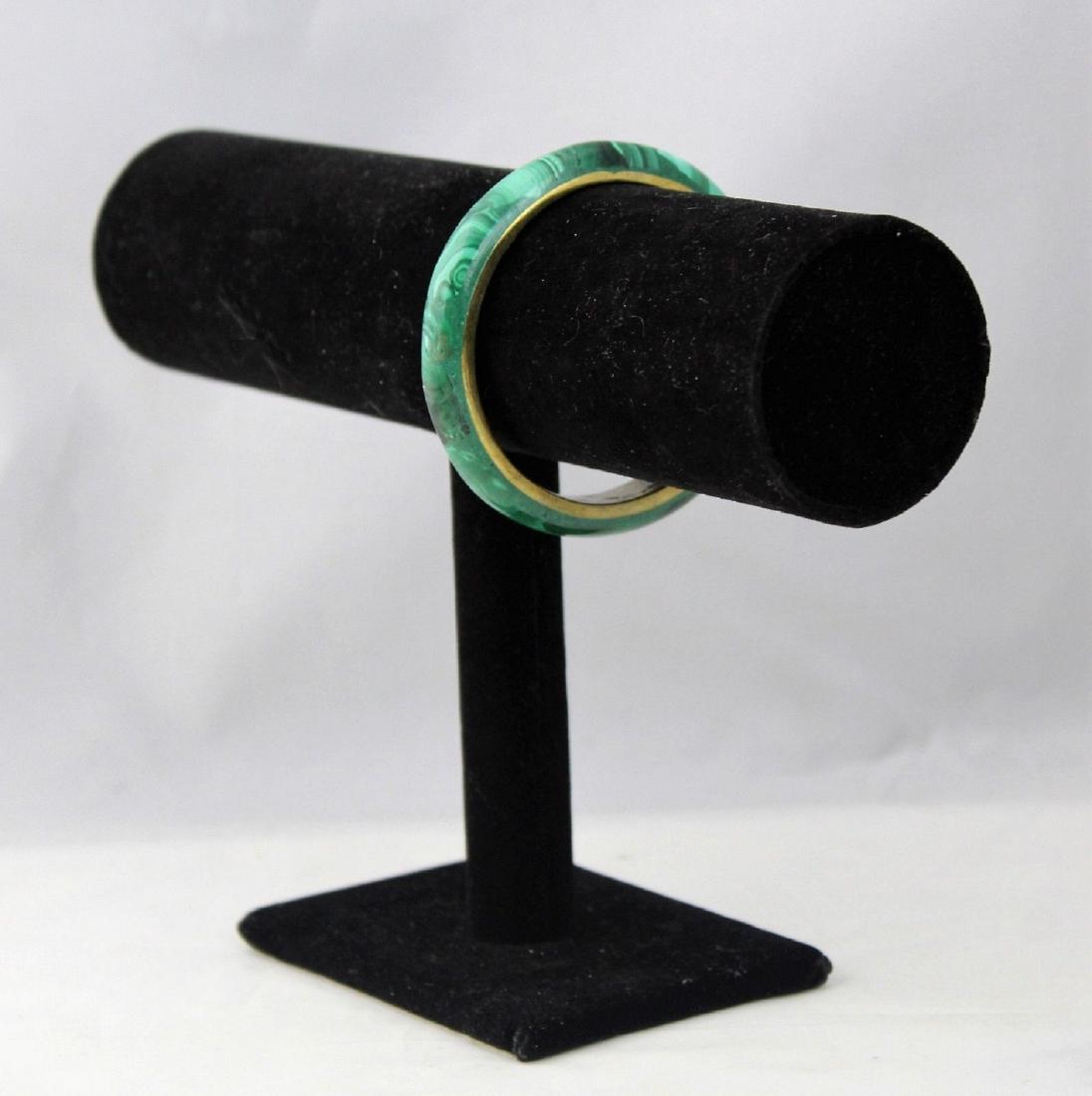 Vintage Green Malachite & Brass Bangle Bracelet 76.3 g (1 of 3)