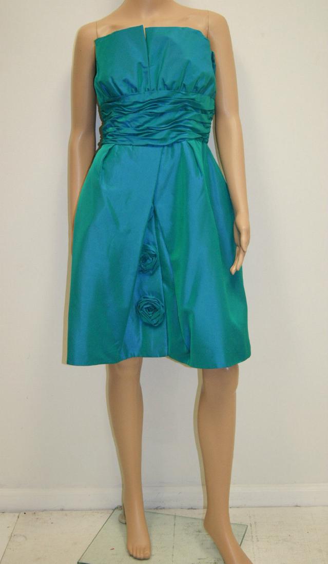 Vtg VICTOR COSTA Blue Green Sharkskin Strapless Dress (1 of 11)