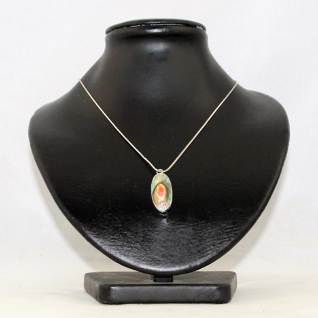 Vtg Sterling Silver 925 16" Necklace Abalone Pendant (1 of 3)