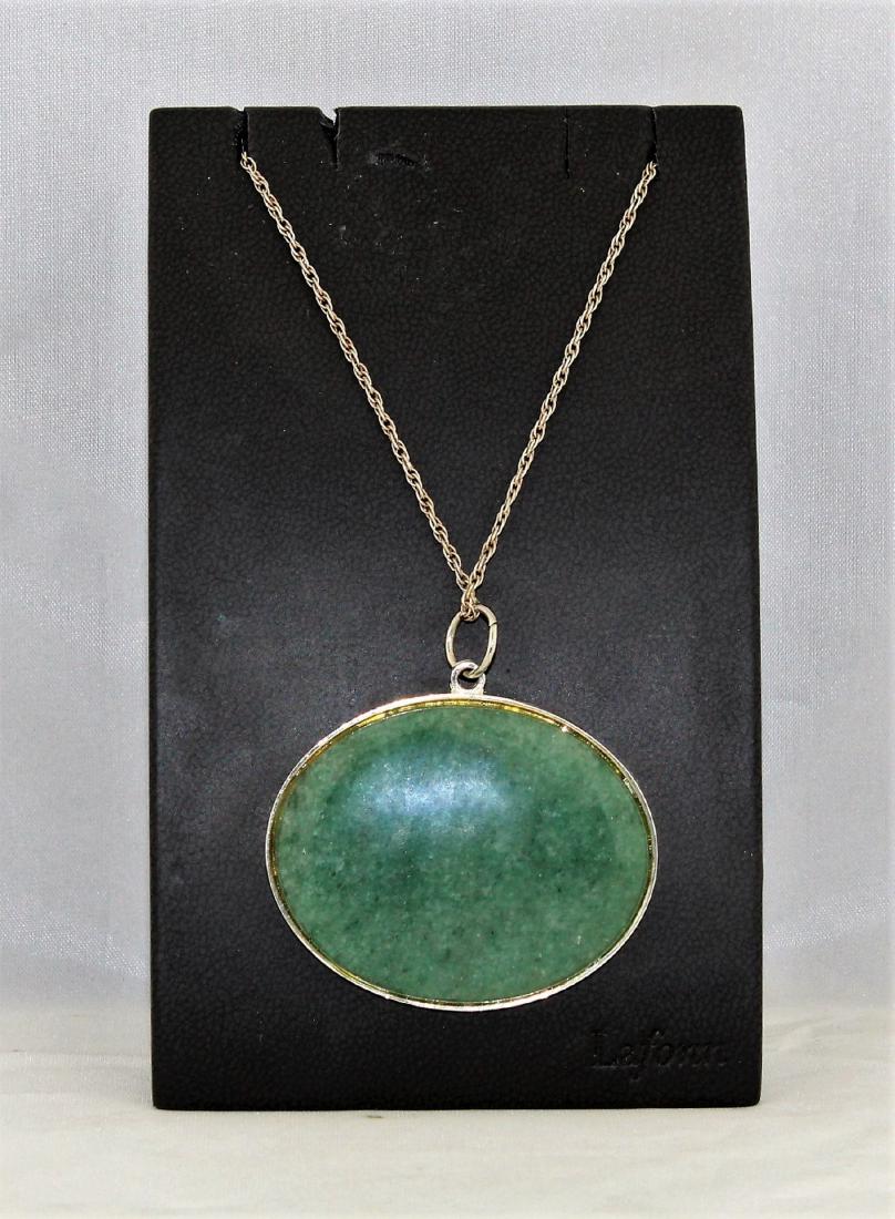 Large Green Jade Pendant Sterling Silver Necklace (1 of 5)