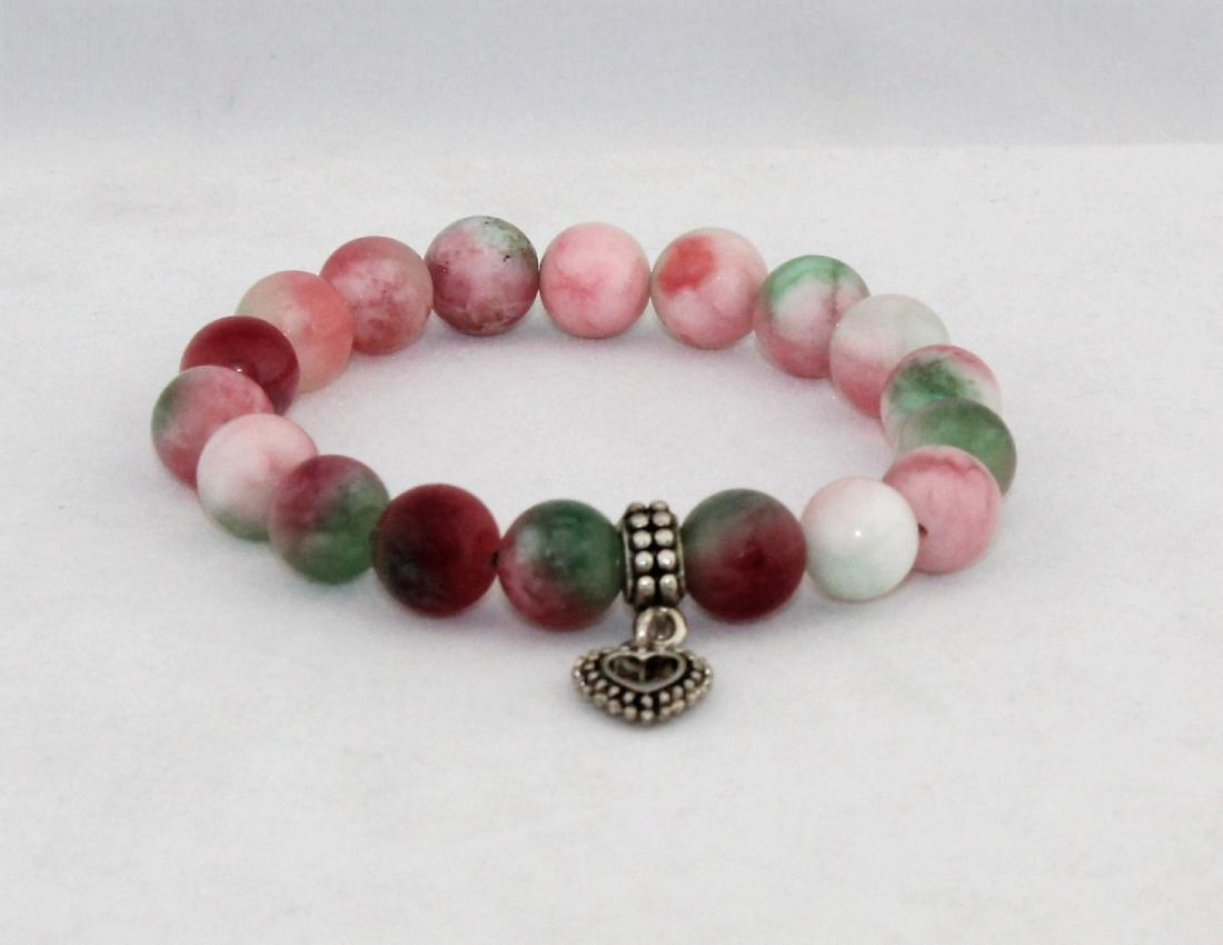 Jade Bracelet - 10 mm Pink, Red, Green, White Beads (1 of 2)