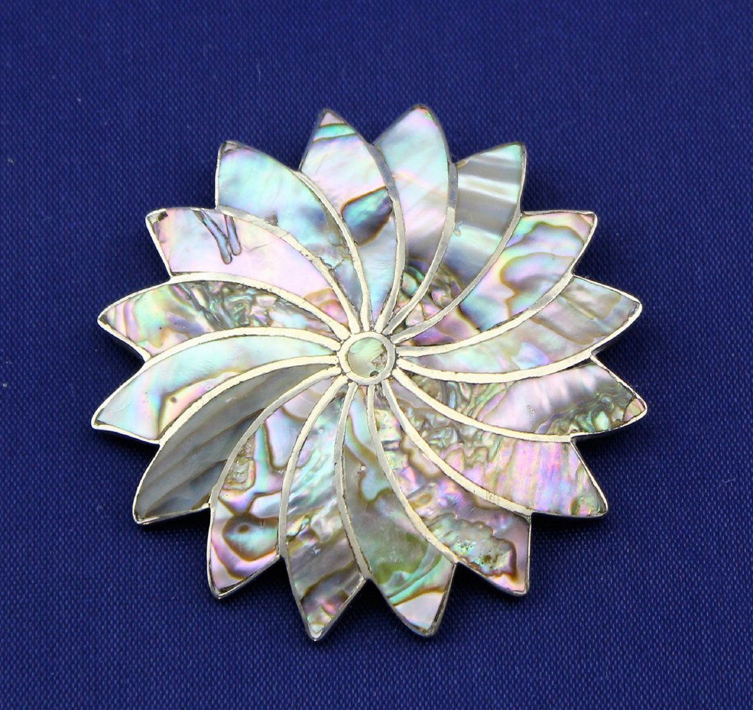 Vintage TAXCO Sterling Silver Abalone Brooch Signed AR (1 of 3)