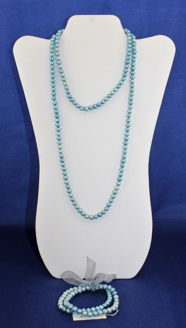 Luc 925 40 Cultured Blue Pearl Necklace 2 Bracelets