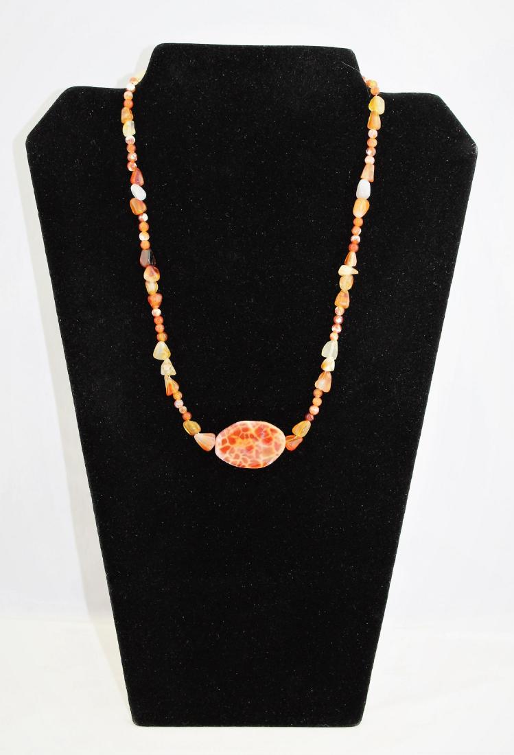 Orange Jasper Jade & Quartz Bead Pendant Necklace (1 of 4)