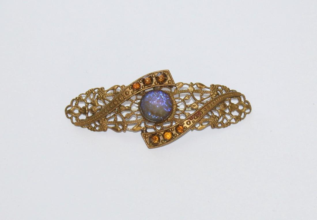 Victorian Rhinestone Gold Gilt Filigree Brooch Pin (1 of 3)