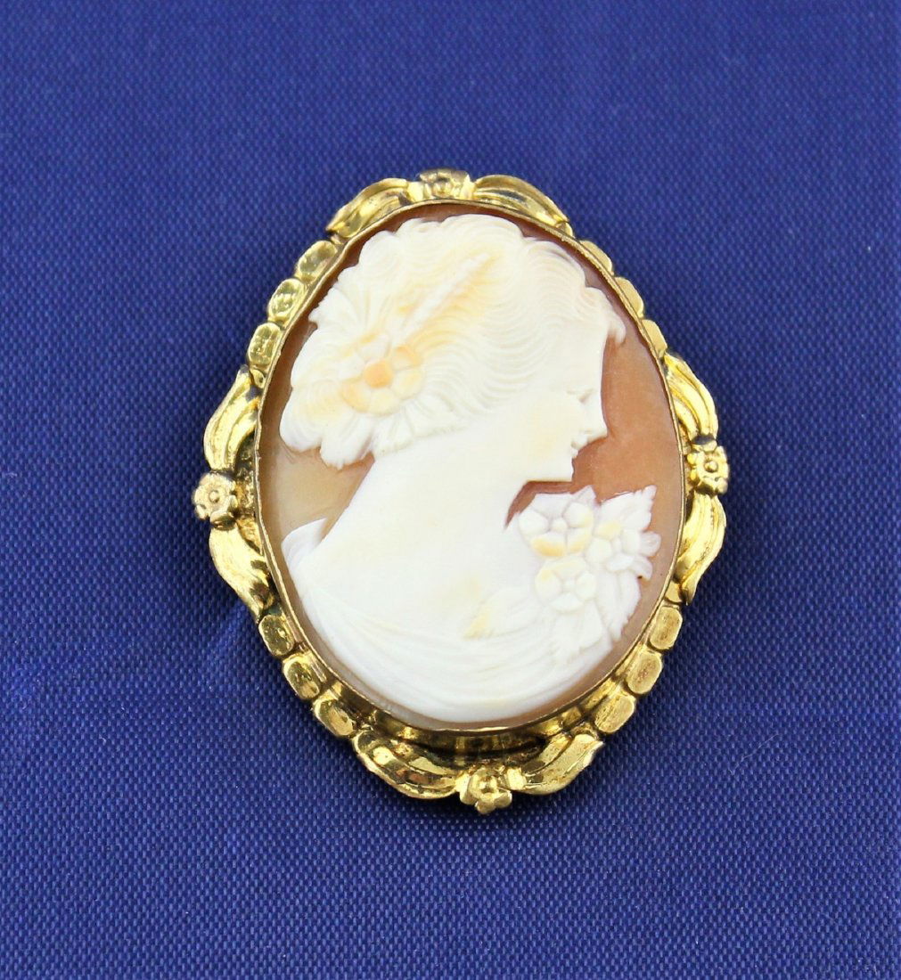 Vintage Carved Shell Gold Filled Cameo Pin Pendant (1 of 3)