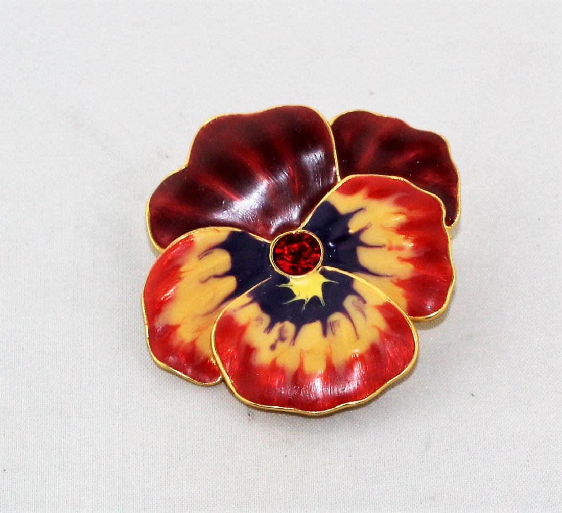 Joan Rivers Enamel Rhinestone Flower Brooch Pin (1 of 2)