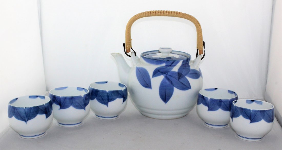 Vintage Japanese Porcelain Blue White Tea Set