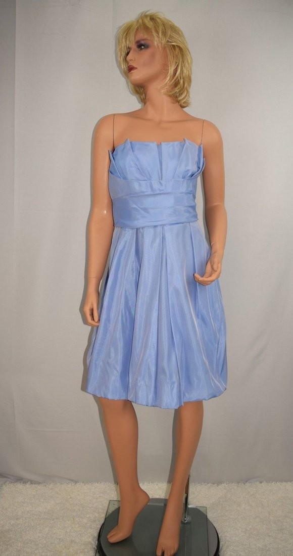 NWT VERA WANG Blue Strapless Cocktail Dress Size 12: NWT VERA WANG Blue to Lavender Taffeta Strapless Bubble Cocktail Dress Size 12 White LabelDetails: strapless blue to lavender taffeta pleated bubble cocktail dress, accented with a shelf bust and sash