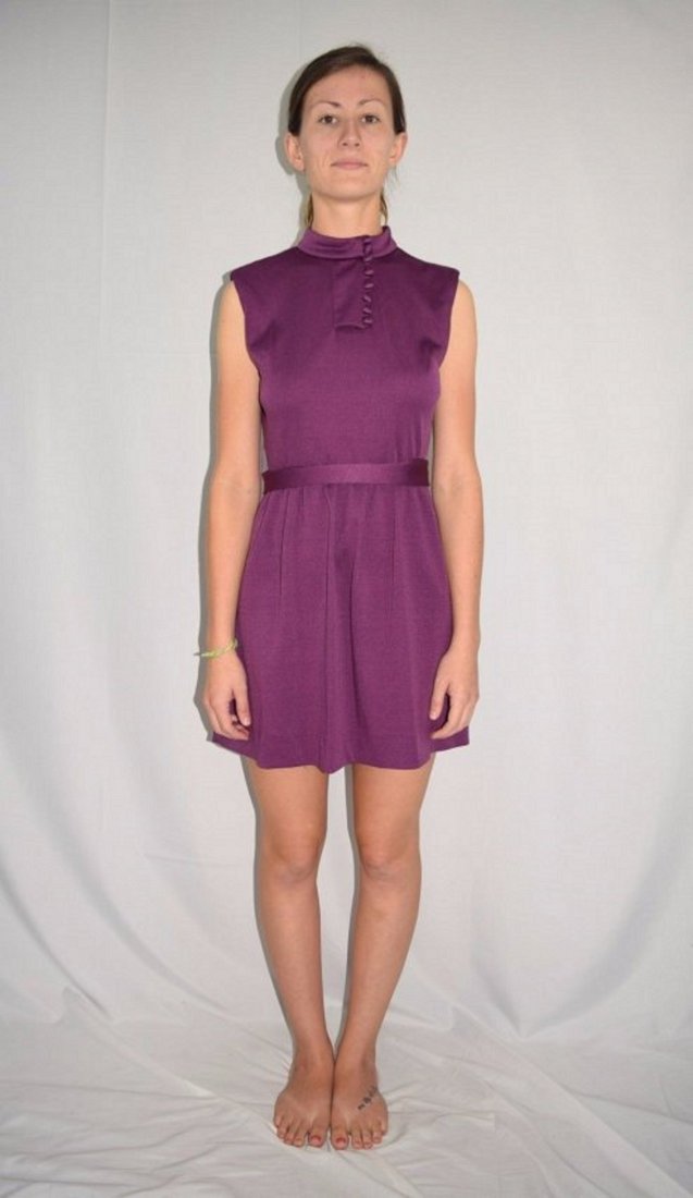 Vintage Mod Go Go Purple Mini Dress Belt - HOOT OWL - S: Vintage 60's early 70's Mod Go Go Purple Mini Dress With Belt by HOOT OWL. Details: Mod mini dress by Hoot Owl. Dress has buttons with corresponding loops down the front, zipper down the back. The mat