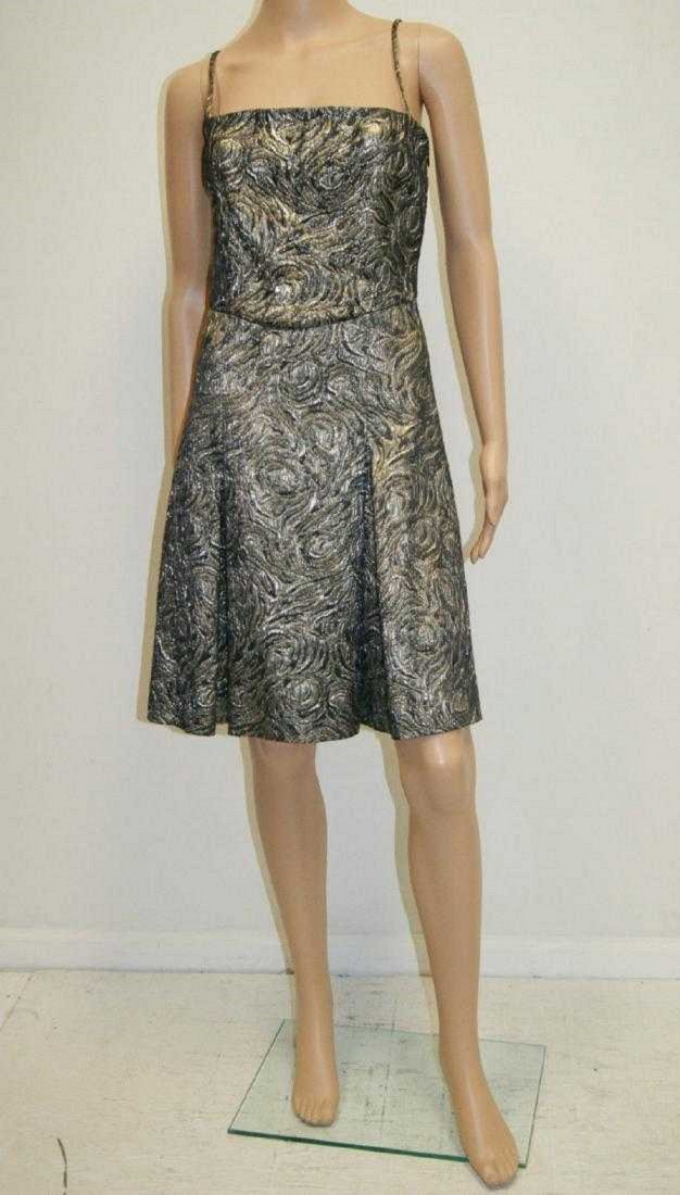 Vintage VALENTINO Cocktail Semi Formal Dress Size Smal: This is a great vintage designer cocktail dress by Valentino in a great mod metallic design, with spaghetti straps, fitted bodice and waist, and slightly full skirt. the designer label dates to the 19