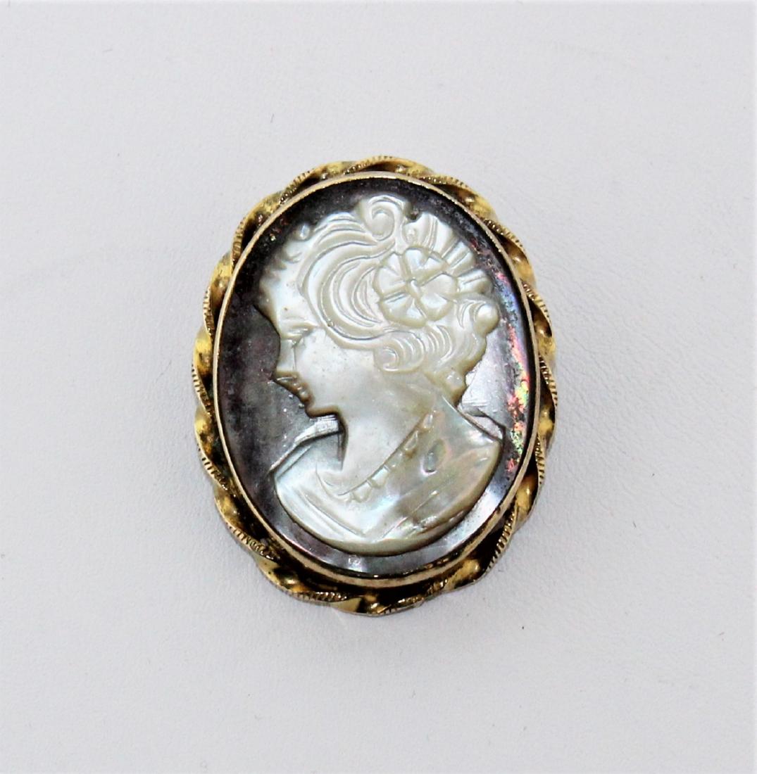 Vintage Gold Fill Abalone Cameo Pin Pendant by Mar Bro: Beautiful Vintage Carved Mother of Pearl Shell Gold Filled Cameo by Mar Bro. Can be worn as a pin or pendant. Measures 1 1/4"High, 1" Wide, 3/8" Deep. Marked 1/20 12K GF MAR BRO.