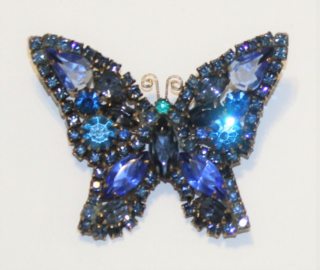 Juliana 2.5" Blue Rhinestone Butterfly Brooch (1 of 2)