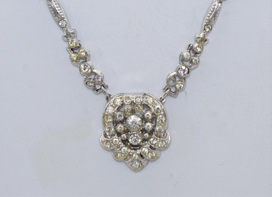 Vintage CORO Clear Rhinestone Choker Necklace Pendant (1 of 4)